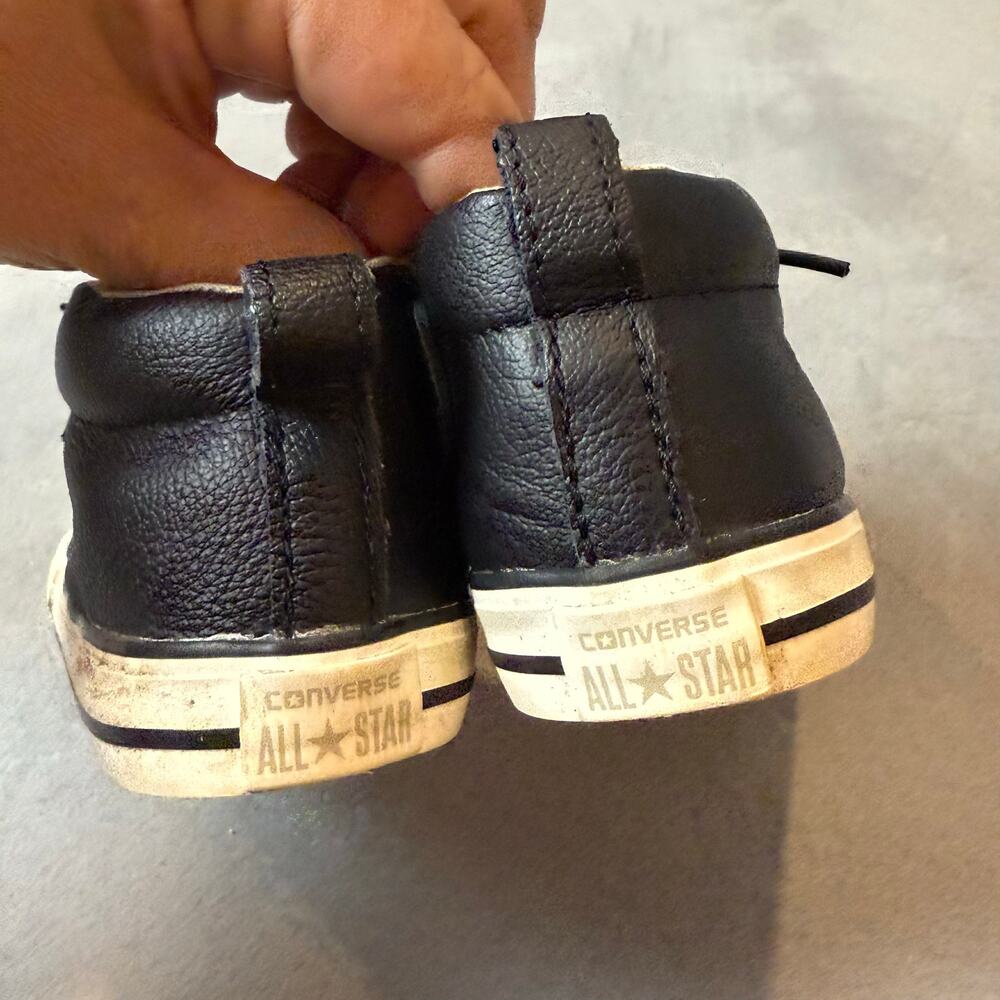 Converse All Star Chuck Taylor Black Leather High Tops Shoes Sneakers Size 6 - Picture 6 of 11